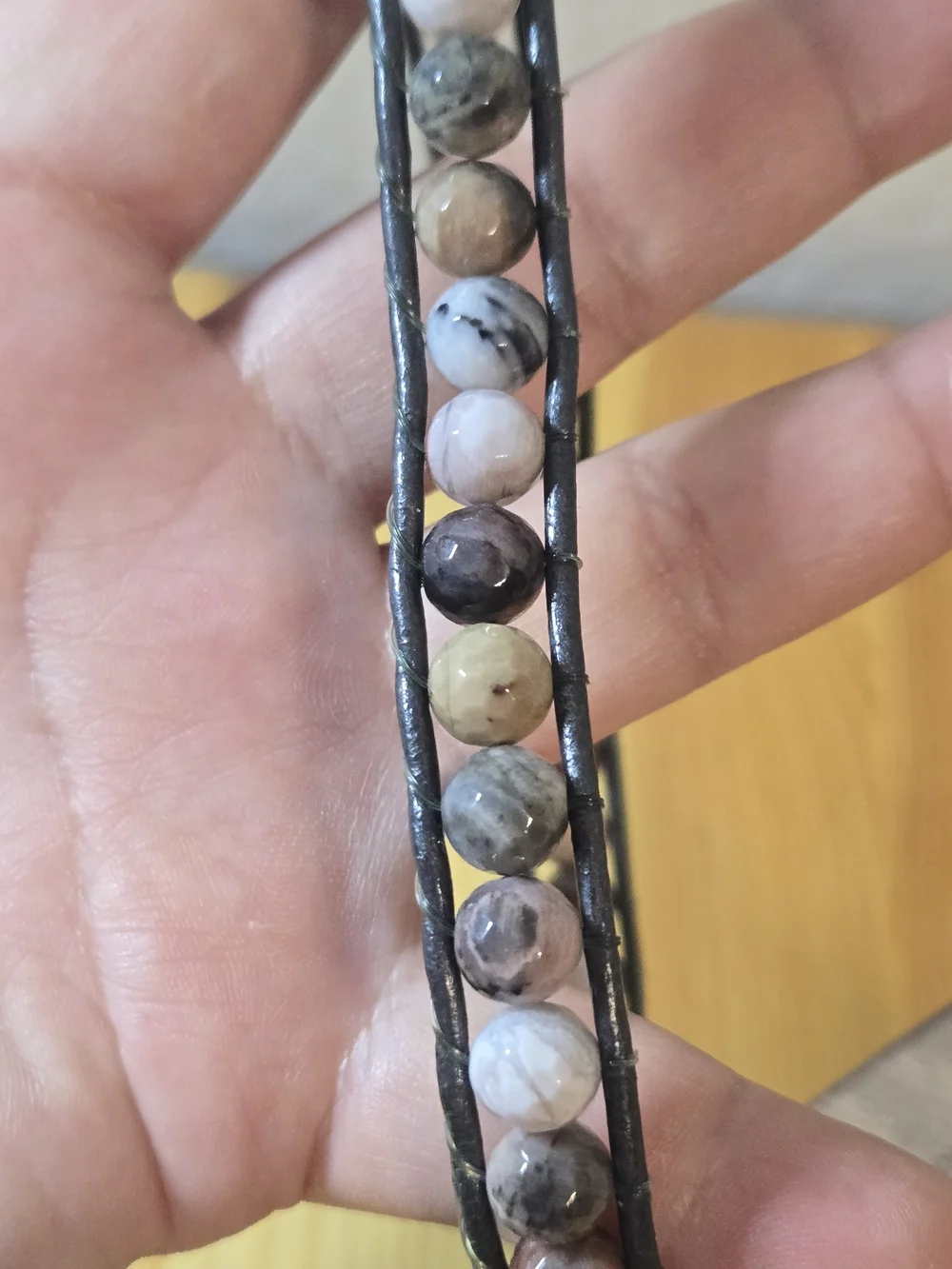 Petrified Wood Beaded Wrap  Bracelet - Neutral Tones
